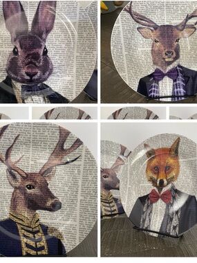 Creative Tops The English Table 8" Dressed Up Fox Rabbit & Deer Salad Plate Set